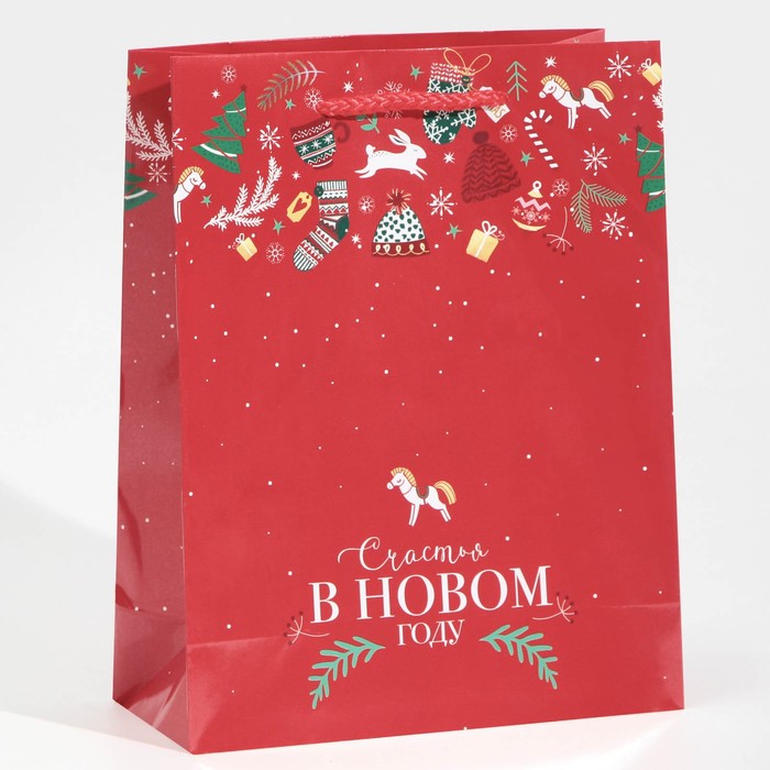 Пакет подарочный новогодний ламинированный «Счастья», MS 18×23×8 см