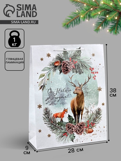 Пакет подарочный новогодний ламинированный «С Новым годом», L 28×38×9 см