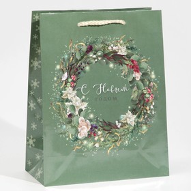 Пакет ламинированный вертикальный «Новогодний венок», MS 18 × 23 × 8 см