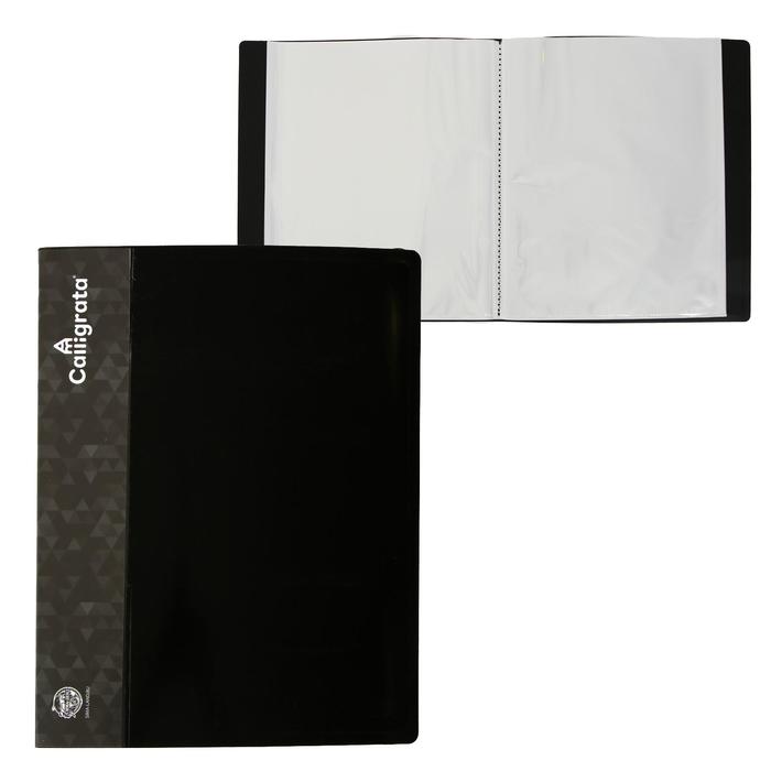 Папка с 100 вкладышами А4, 700 мкм, 40 мм, Calligrata, карман на корешке, чёрная - Фото 1