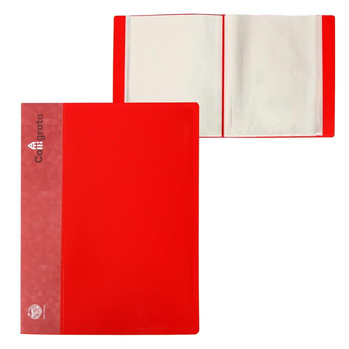 Папка с 100 вкладышами А4, 700 мкм, Calligrata, карман на корешке, красная - Фото 1