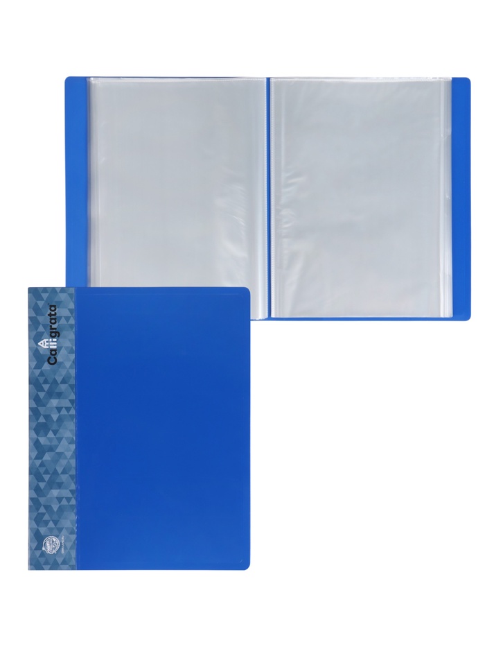 Папка с 100 вкладышами А4, 700 мкм, Calligrata, карман на корешке, синяя - Фото 1