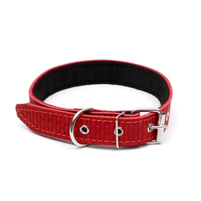 Ошейник кожаный с тиснением на синтепоне, 65×3 см, ОШ 40-55 см, красный