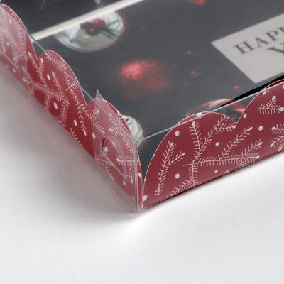 Коробка для кондитерских изделий новогодняя с пластиковой крышкой «Праздник», 10.5×21×3 см