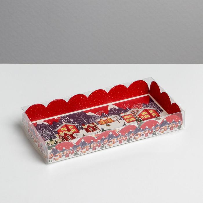 Коробка для кондитерских изделий с PVC крышкой «Карусель», 10.5 х 21 х 3 см, Новый год - Фото 1