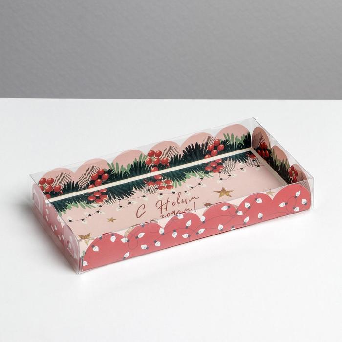 Коробка для кондитерских изделий с PVC крышкой «Гирлянды», 10.5 х 21 х 3 см, Новый год - Фото 1