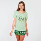 Комплект женская (футболка, шорты), цвет оливковый/авокадо, размер 42 - Фото 1