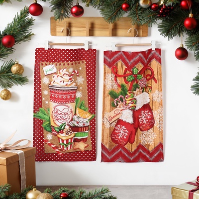 Набор кухонных полотенец Доляна «Тепла и уюта» 35×60 см-2 шт., 100% хлопок