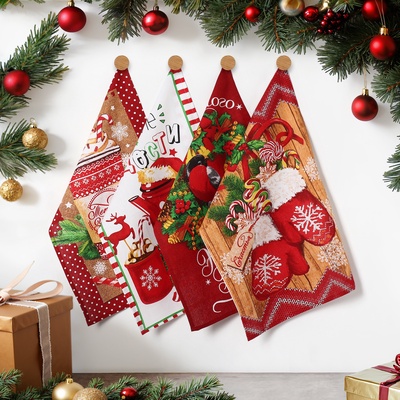 Набор новогодних кухонных полотенец Доляна «Сказочного Нового года» 35×60 см-4 штуки, 100% хлопок