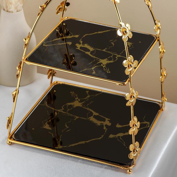 Подставка под десерты «Мрамор», 2 яруса, 26×26×37 см, цвет металла золотой - фото 1907268469