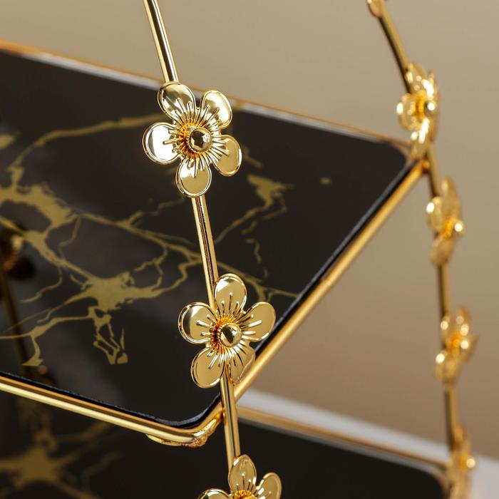 Подставка под десерты «Мрамор», 2 яруса, 26×26×37 см, цвет металла золотой - фото 1907268471