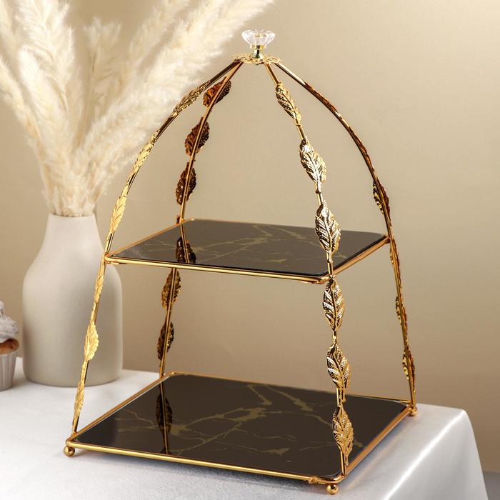 Подставка для десертов 2-х ярусная, «Мрамор», 26×26×37 см, цвет металла золотой