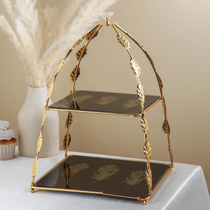 Подставка под десерты «Перо», 2 яруса, 26×26×37 см, цвет металла золотой