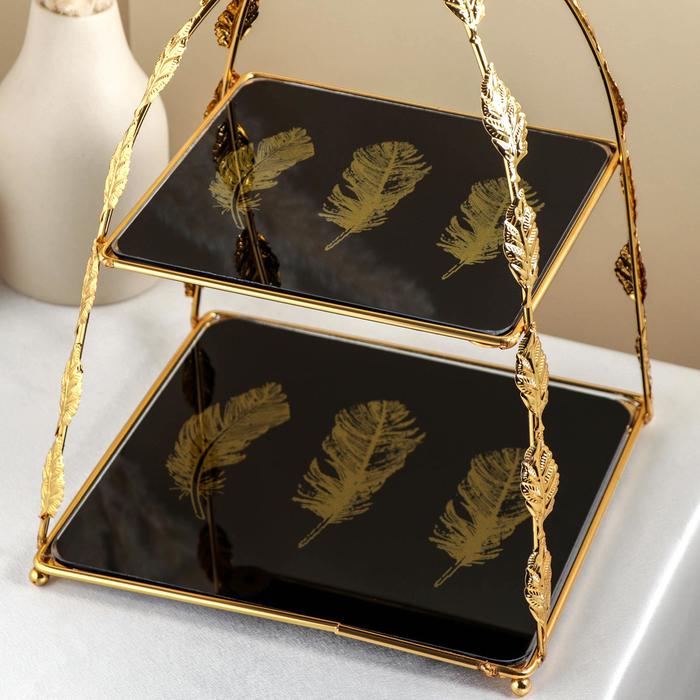 Подставка под десерты «Перо», 2 яруса, 26×26×37 см, цвет металла золотой - фото 1907268474