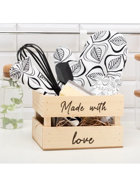 Набор подарочный «Этель» Made with love: полотенце, варежка-прихватка, кухонная лопатка, венчик, губка