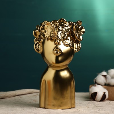 Фигурное кашпо для цветов «Мальчик с венком», 800 мл, 23×10×12 см, керамика, золотистое