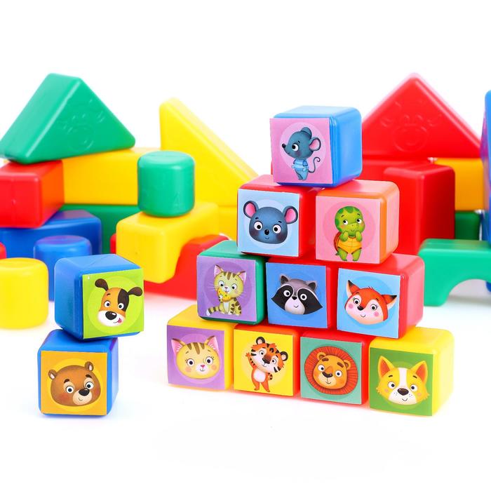 Набор цветных кубиков, «Животные», 38 элементов, 4х4 см - фото 1905820654