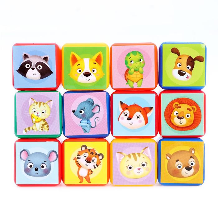 Набор цветных кубиков, «Животные», 38 элементов, 4х4 см - фото 1905820656