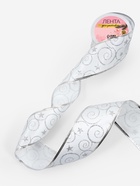 Лента атласная с металлической нитью «Узоры со звездой», 60 мм, 9±0.5 м, цвет белый, серебряный - Фото 1