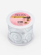 Лента атласная с металлической нитью «Узоры со звездой», 60 мм, 9±0.5 м, цвет белый, серебряный - Фото 4