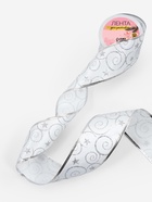 Лента атласная с металлической нитью «Узоры со звездой», 60 мм, 9±0.5 м, цвет белый, серебряный - Фото 4