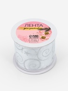 Лента атласная с металлической нитью «Узоры со звездой», 60 мм, 9±0.5 м, цвет белый, серебряный - Фото 5