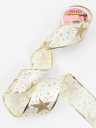 Лента атласная с металлической нитью «Узоры со звездой», 60 мм, 9±0.5 м, цвет белый, золотой - Фото 1