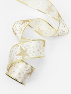 Лента атласная с металлической нитью «Узоры со звездой», 60 мм, 9±0.5 м, цвет белый, золотой - Фото 2