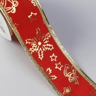 Лента бархатная с металлической нитью «Снежинки», 38 мм × 9 ± 0,5 м, цвет красный/золотой - Фото 2