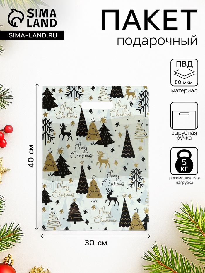 Пакет подарочный новогодний «Сочельник», полиэтиленовый с вырубной ручкой, 30×40 см, 50 мкм - Фото 1