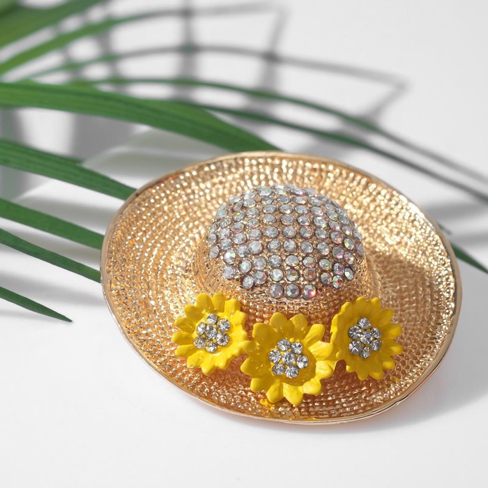 Брошь «Шляпка» отпуск, цвет радужно-жёлтый в золоте - Фото 1