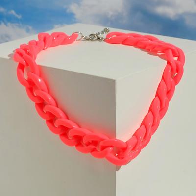 Колье «Цепь» диагональ, цвет неоново-розовый, 45см