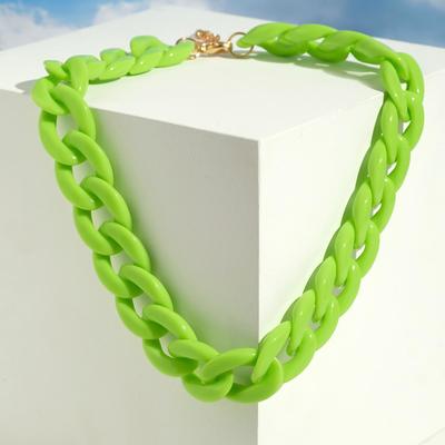 Колье «Цепь» диагональ, цвет неоново-салатовый, 45см