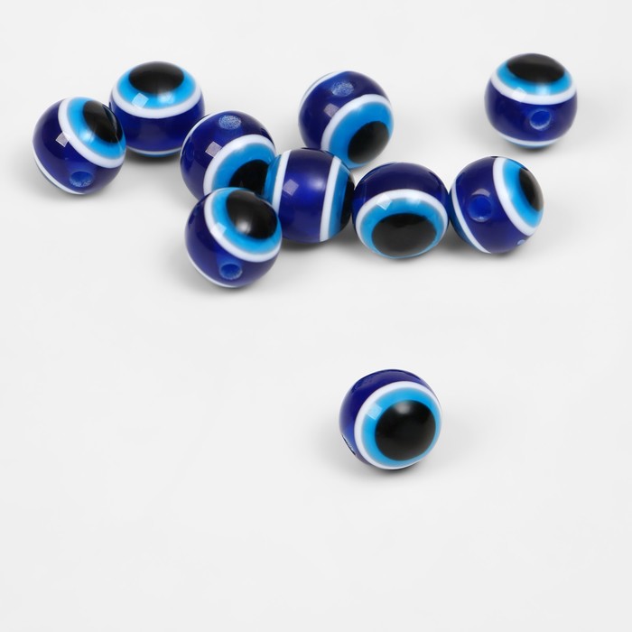 Бусина из акрила «Глаз» d=10 мм, набор 10 шт., цвет сине-белый - Фото 1