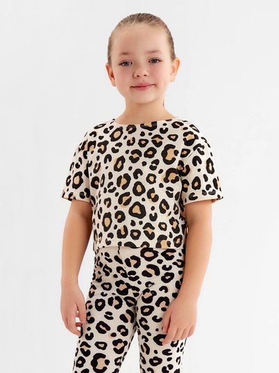 Футболка для девочки укороченная KAFTAN: Trendy, бежевая, размер 38, рост 146-152 см