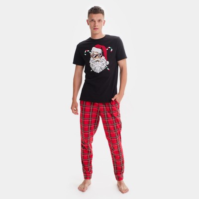Пижама новогодняя мужская: футболка, брюки KAFTAN «Дед Мороз», чёрно-красная, размер 54
