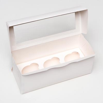 Упаковка на 3 капкейка с окном, целлюлоза, 25×10×10 см