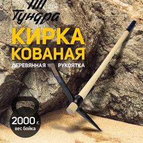 Кирка ТУНДРА, кованая, деревянная рукоятка 900 мм, 2000 г 5378862