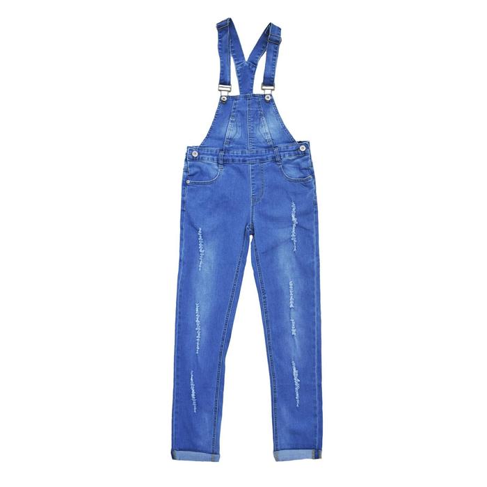 Полукомбинезон джинсовый для девочек, рост 146 см, цвет синий