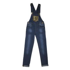 Полукомбинезон джинсовый для девочек, рост 164 см, цвет синий