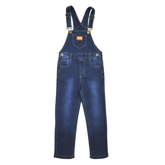 Полукомбинезон джинсовый для мальчиков, рост 104 см, цвет синий - Фото 1