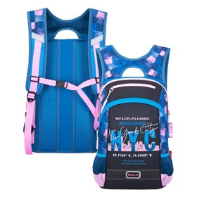 Рюкзак молодежный 43 х 29 х 15 см, эргономичная спинка, Merlin GL2020, NYC, чёрный/синий/розовый 21-GL2020-2