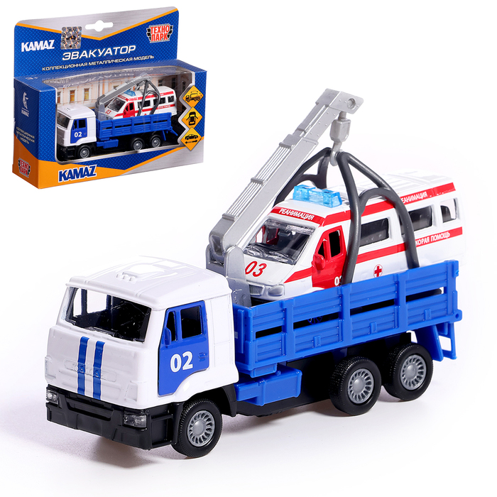 Машина металлическая «KAMAZ эвакуатор», 12 см, открываются двери, подвижные детали, инерция, скорая помощь 7.5 см - Фото 1