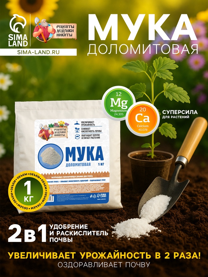 Доломитовая мука «Рецепты Дедушки Никиты» 1 кг