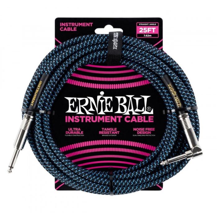 Кабель инструментальный ERNIE BALL 6060 - прямой / угловой джеки, длина 7,62м, цвет чёрный с белым.