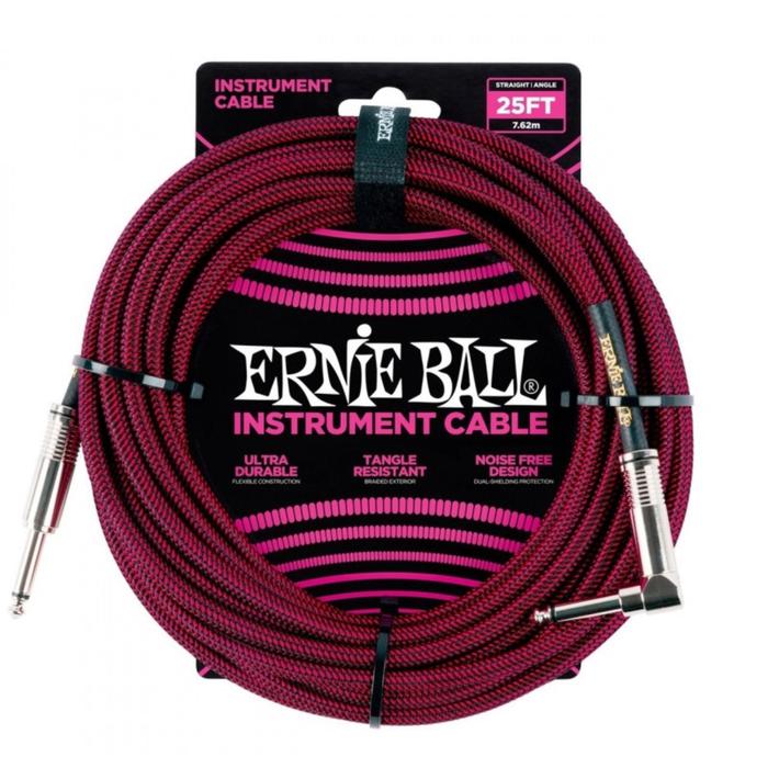 Кабель инструментальный ERNIE BALL 6062 - прямой /угловой джеки, длина 7,62м, цвет чёрный с красным