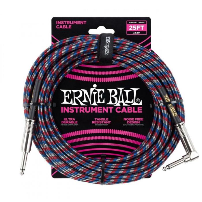 Кабель инструментальный ERNIE BALL 6063 - прямой/угловой джеки, 7,62м, красный с белым и синим   663