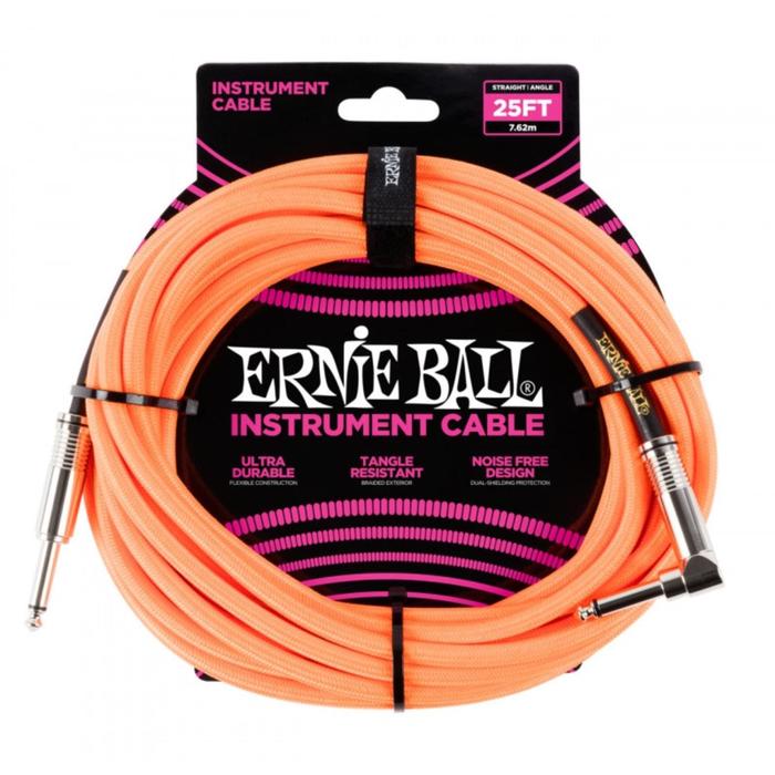 Кабель инструментальный ERNIE BALL 6067 - прямой / угловой джеки, 7,62м, цвет оранжевый неон   66338