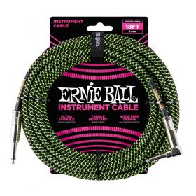 

Кабель инструментальный ERNIE BALL 6082 - оплетенный, 5,49 м, прямой/угловой джеки, чёрно - зелёный