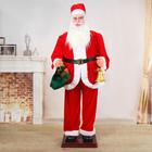 Дед Мороз "В красном костюме, с ремешком" двигается, музыка с колокольчиком 180 см - фото 9329231